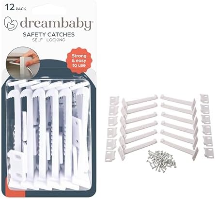 Safety Catches - Child Proof Cabinet & Drawers Locks Latches - White - 12 Count - Model L181