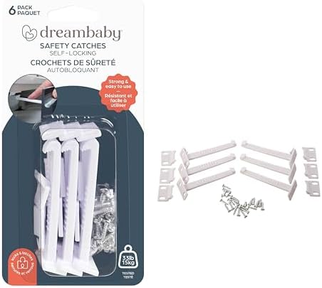 Safety Catches - Child Proof Cabinet & Drawers Locks Latches - White - 6 Count - Model L101