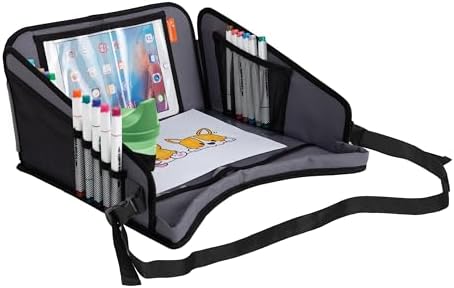 Snack 'N Play On The Go Activity Travel Tray Table for Toddlers with Tablet iPad Holder, Cup Holders, Snack Tray, and Storage Pockets