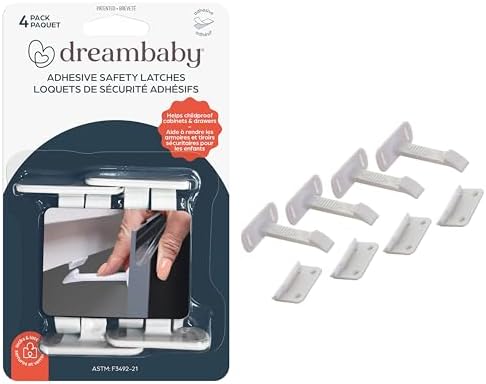 Adhesive Safety Latches for Drawers & Cabinets, White, 4 Count