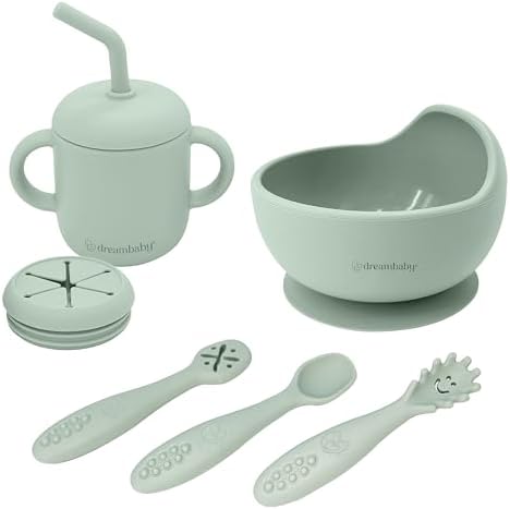 Mess-Free Toddler Silicone Meal Set: Suction Bowl, Cutlery + Snack/Drink Cup, 6 Piece Set