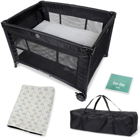 Portable Playard with Bassinet, Fitted Sheet & Safe Sleep Guide