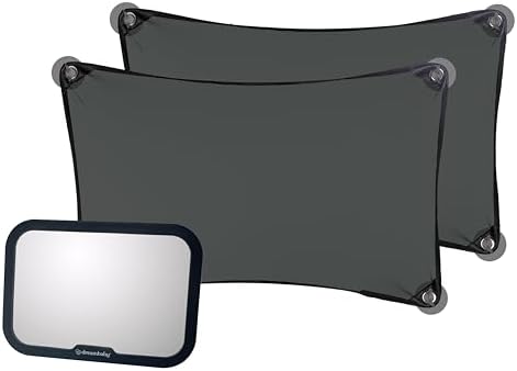 Stretch Car Window Sun Shades + Adjustable Rear Facing Baby Car Mirror